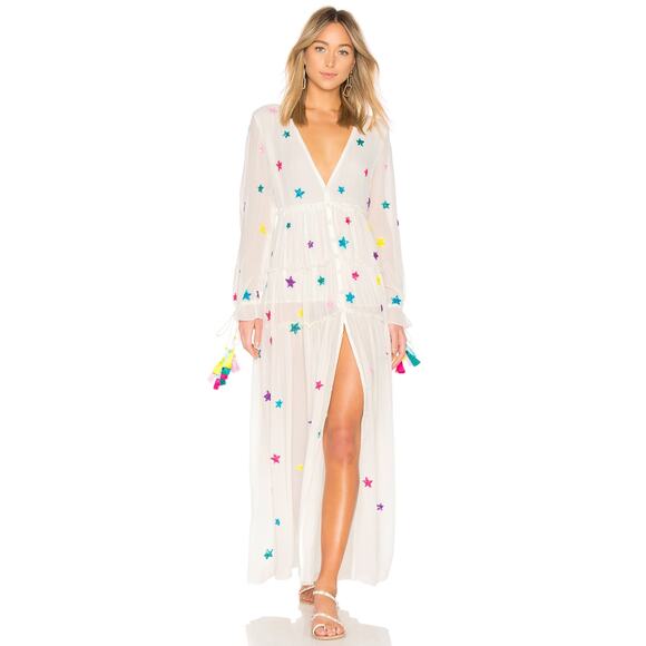 NWT Rococo Sand Stellar Sequin Star White Maxi Tiered Silk Dress Size XS - Picture 1 of 8